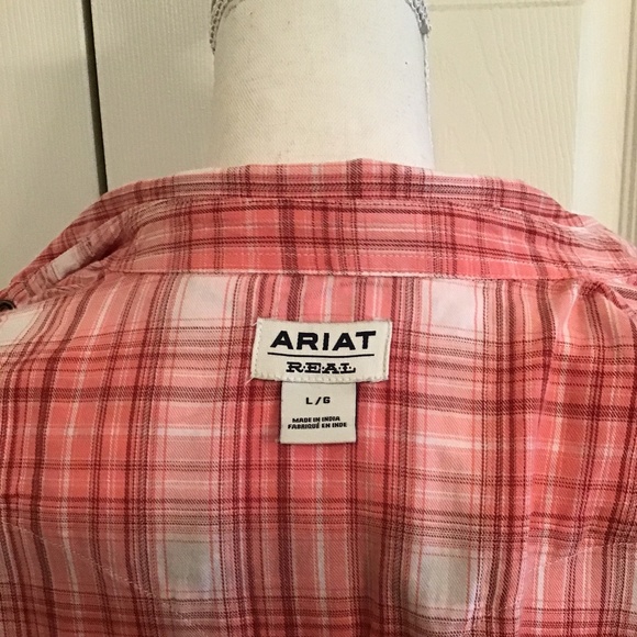 Ariat REAL Billie Jean Snap Closure Pink and White Plaid Cotton Top/Shirt - Picture 5 of 7